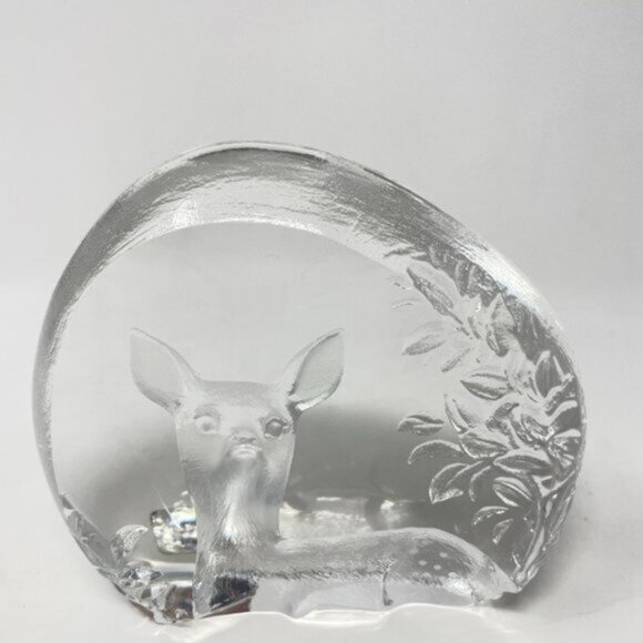 Mats Jonasson Baby Fawn Signed Lead Crystal Swedish Art Glass Paperweight - Picture 2 of 10